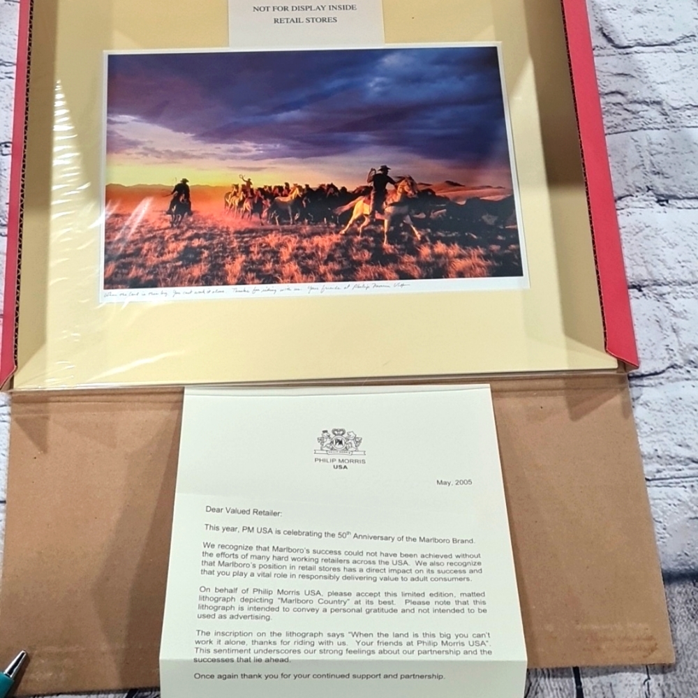 Marlboro Philip Morris Print THANKS FOR RIDING WITH US Cowboy Promo Sign+Letter